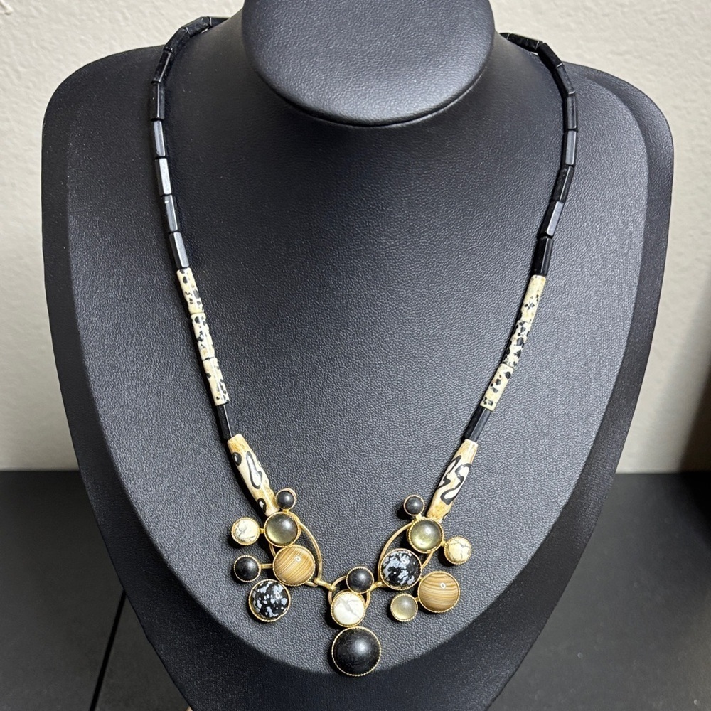 Sousa Rare Multi Circle Geometric Beaded Art To Wear Necklace Handmade